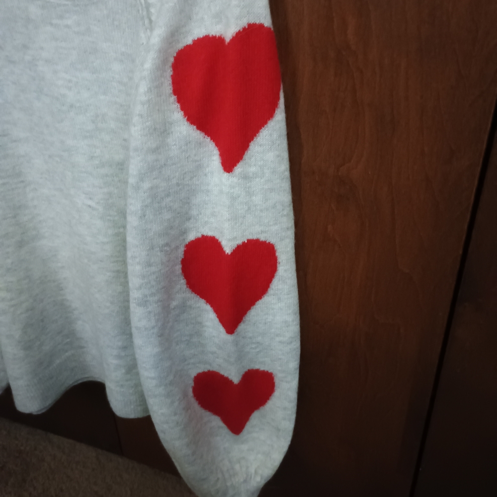 CeCe Light Gray Sweater with Red Heart Sleeves. Worn once, in new condition. - Picture 5 of 8